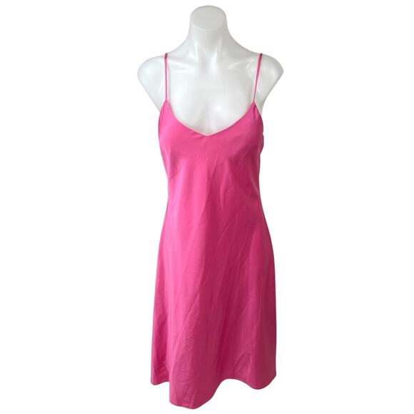 NEW Forever 21 Pink Silk Satin Spaghetti Midi Cami Camisole Slip Tank Dress M - Picture 1 of 5